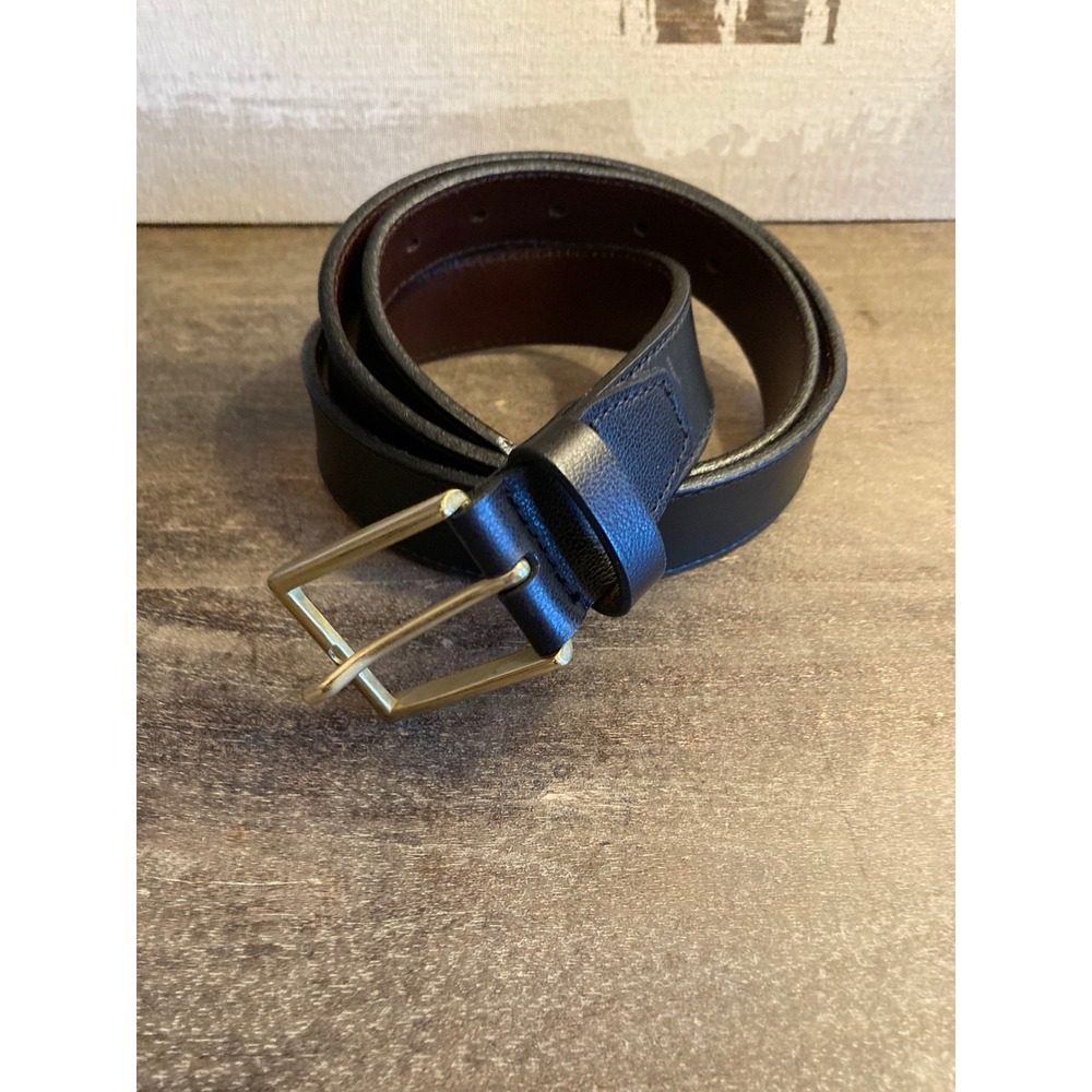 Allen Edmonds Mens Black Leather Dress Belt Gold Buckle Made in USA 38 97